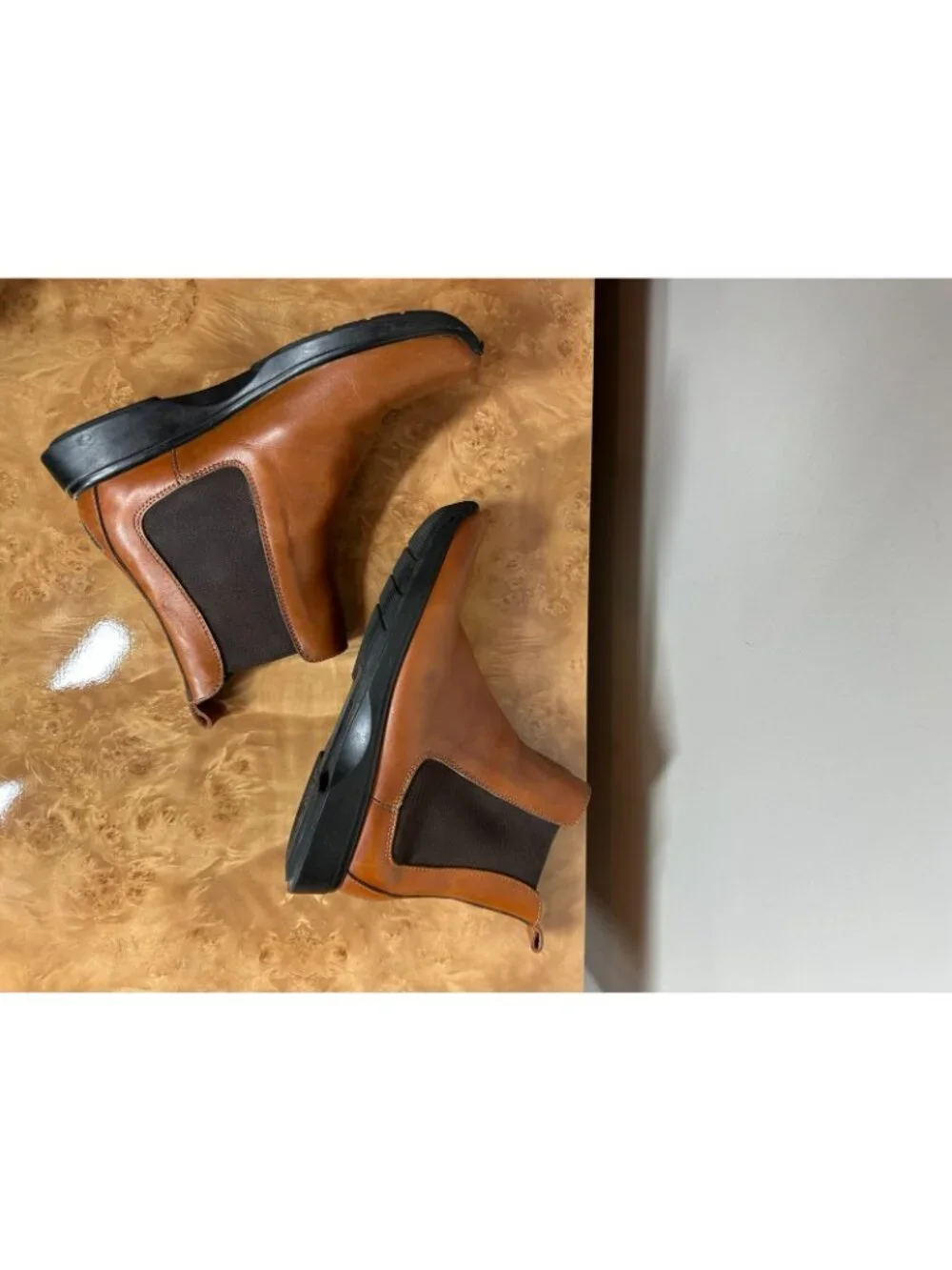 Coach Men's Chelsea Boots Cognac Leather Pull On Ankle Boots Square Toe Size 6.5